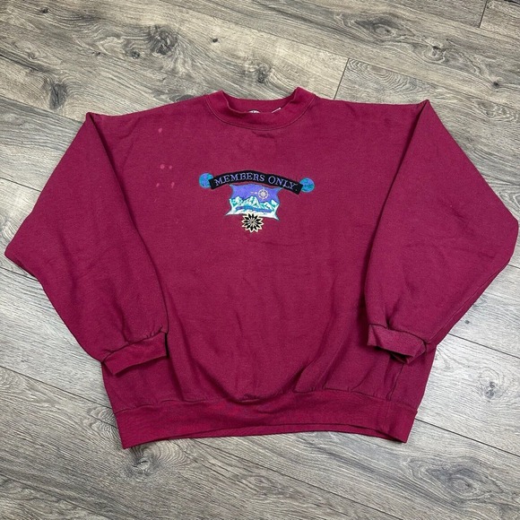 Vintage Members Only Sweatshirt Mens XL Burgundy Red Embroidered Logo Crewneck - Picture 1 of 8